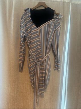 Maje Striped Asymmetrical Shirt Dress in Blue and White